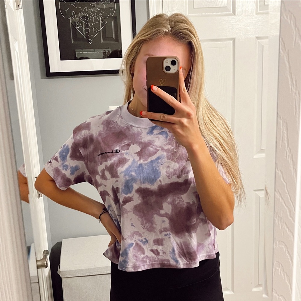 Champion Tie Dye purple blue t shirt